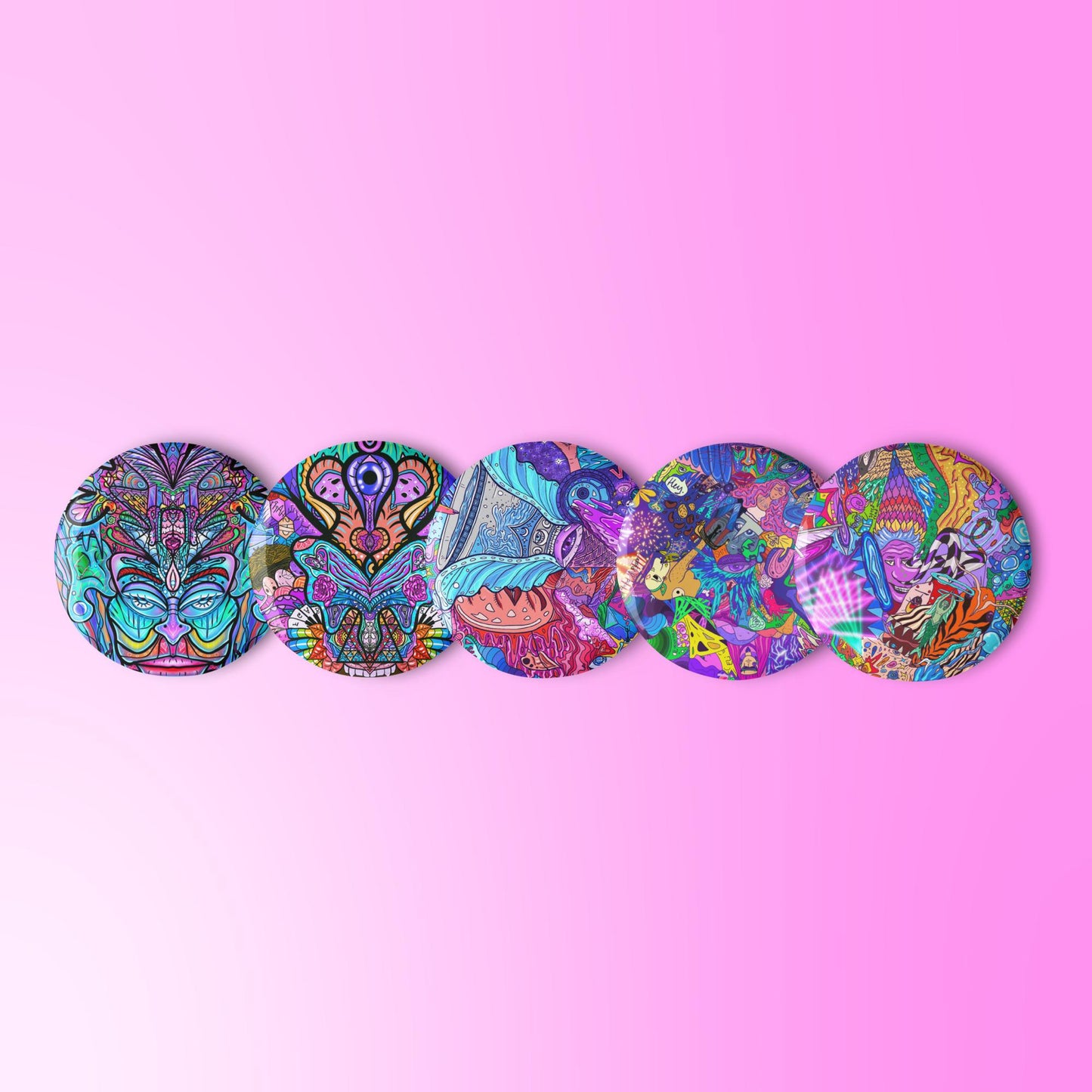 Trippy Maximalism set of pin buttons